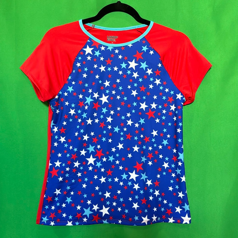 Lands' End Kids Swim Rashguard - Red and Blue Star Pattern